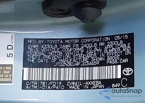 2015 Toyota Prius V Two from USA, damaged, VIN JTDZN3EU4FJ034659